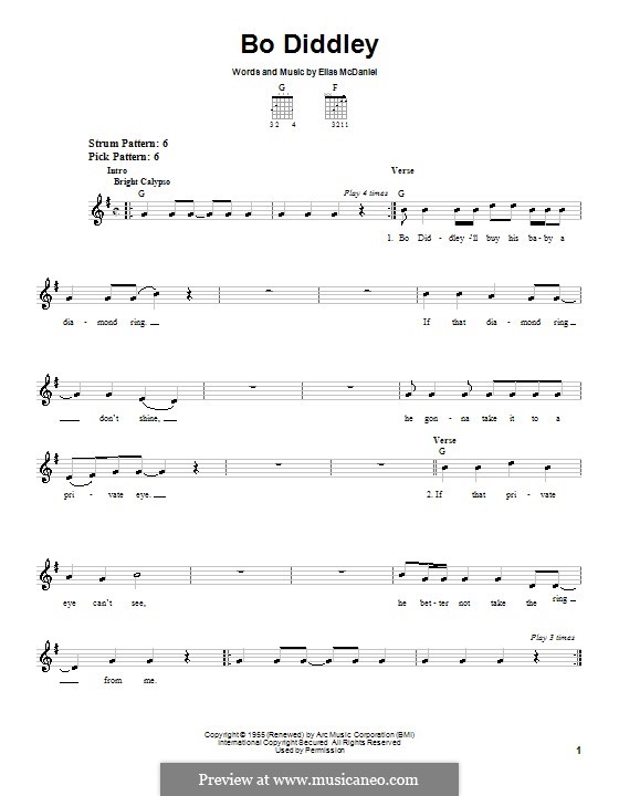 Bo Diddley (Bo Diddley): For guitar (very easy version) by Ellas McDaniel