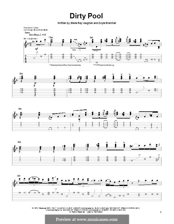 Dirty Pool (Stevie Ray Vaughan): For guitar with tab by Doyle Bramhall