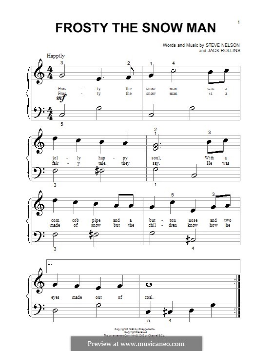 Frosty the Snow Man, for Piano: Very easy version (big notes) by Jack Rollins, Steve Nelson