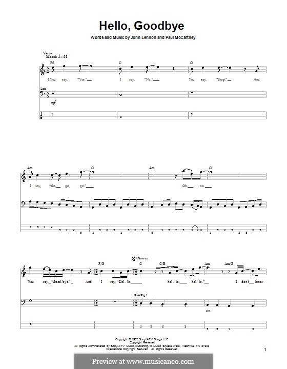 Hello, Goodbye (The Beatles): For bass guitar with tab by John Lennon, Paul McCartney