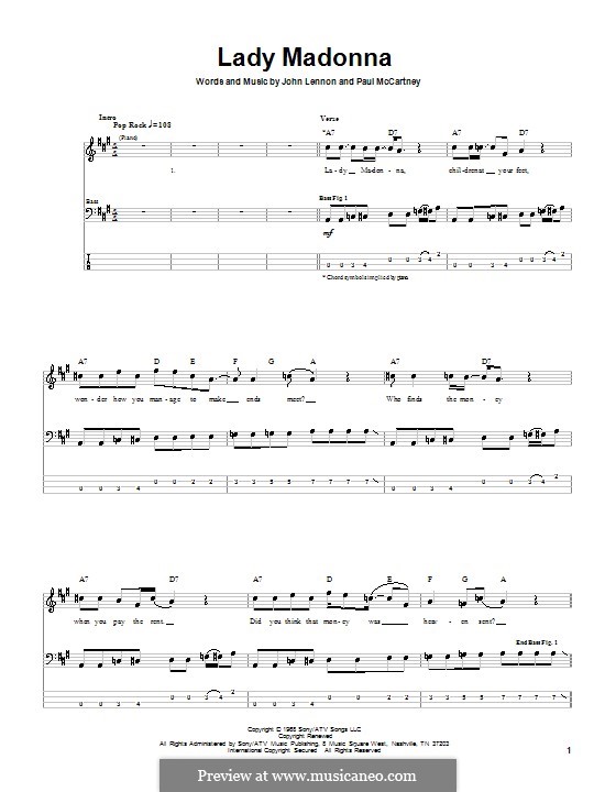 Lady Madonna (The Beatles): For bass guitar with tab by John Lennon, Paul McCartney