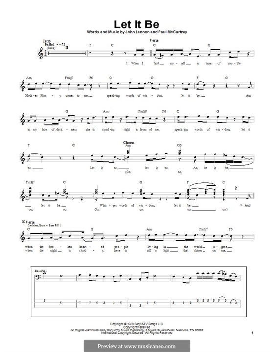 Guitar version: For bass guitar by John Lennon, Paul McCartney