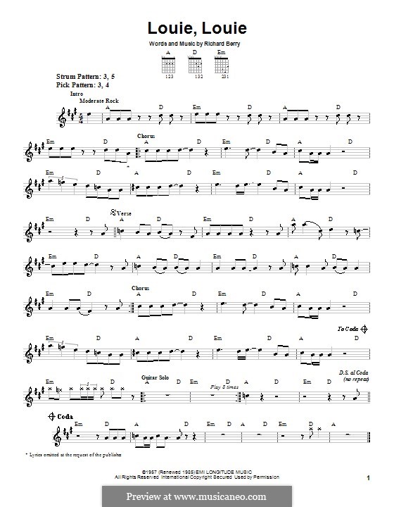 Louie, Louie (The Kingsmen): For guitar with tab by Richard Berry