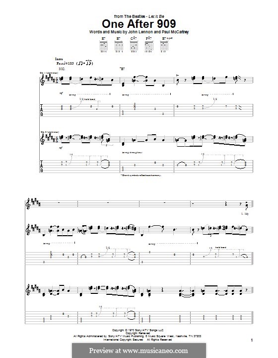 One After 909 (The Beatles): For guitar with tab by John Lennon, Paul McCartney