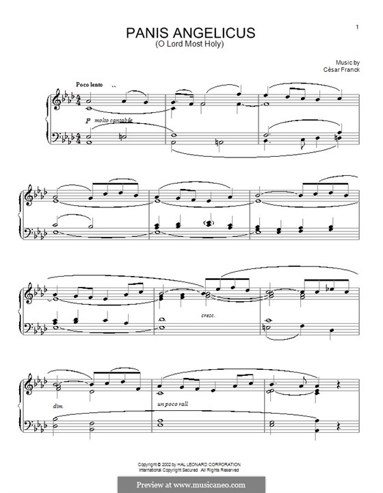 Panis Angelicus (O Lord Most Holy), Printable Scores: For voice and piano or guitar (A Flat Major) by César Franck