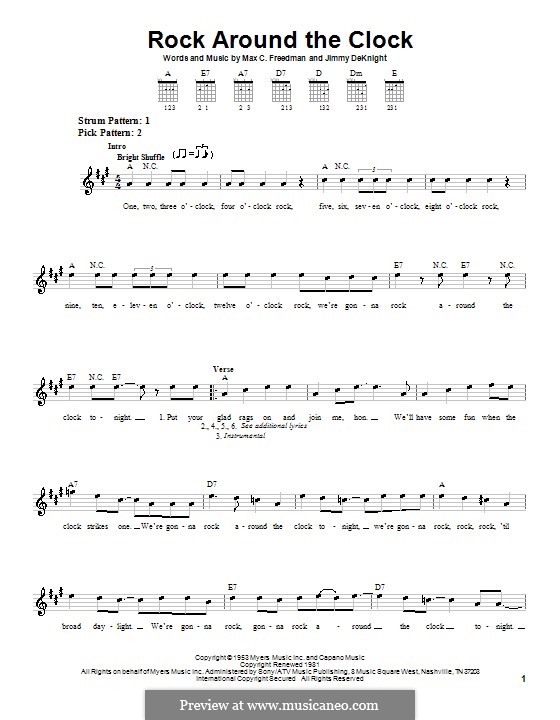 Rock Around the Clock (Bill Haley and His Comets): For guitar by Jimmy DeKnight, Max C. Freedman