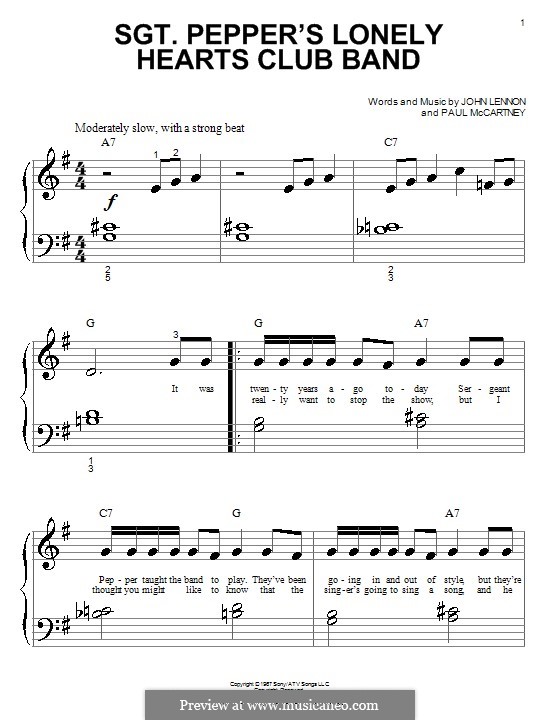 Sgt. Pepper's Lonely Hearts Club Band (The Beatles): For piano (very easy version) by John Lennon, Paul McCartney