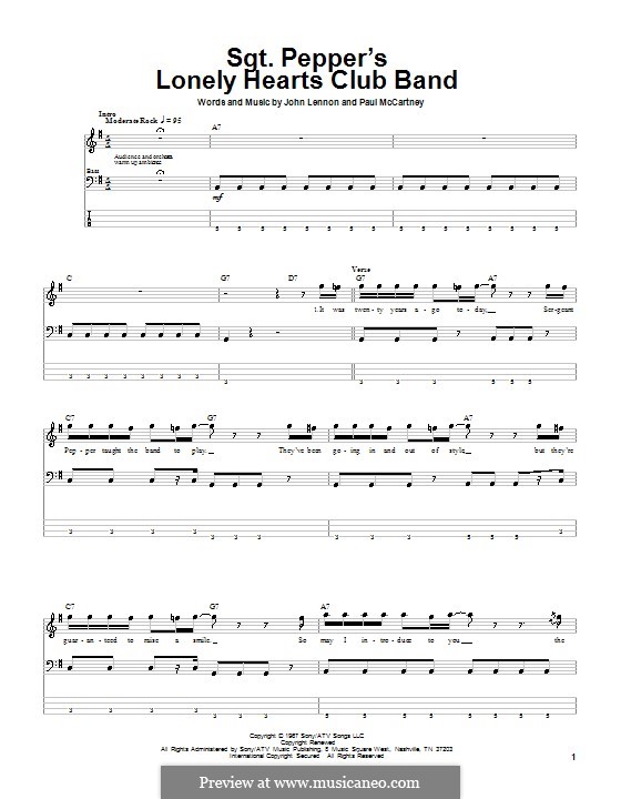 Sgt. Pepper's Lonely Hearts Club Band (The Beatles): For bass guitar with tab by John Lennon, Paul McCartney