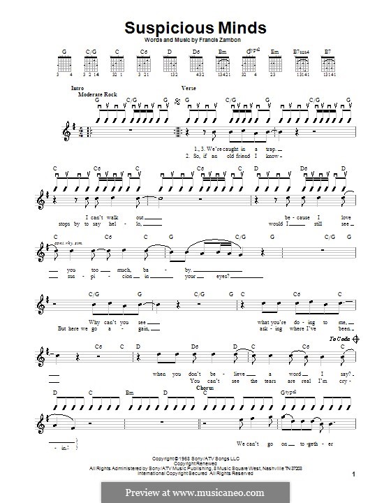 Suspicious Minds (Elvis Presley): For guitar (very easy version) by Francis Zambon