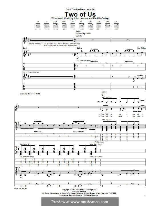 Two of Us (The Beatles): For guitar with tab by John Lennon, Paul McCartney