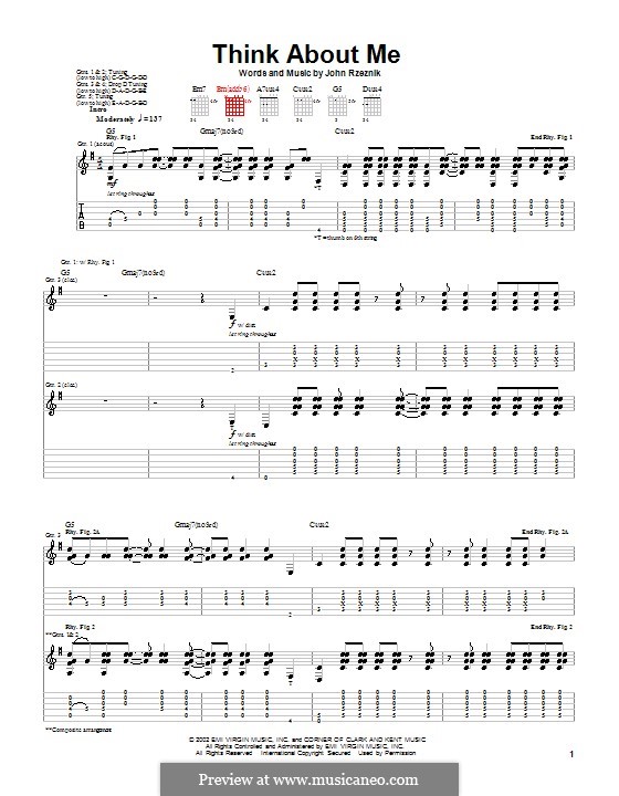 Think About Me (Goo Goo Dolls): For guitar with tab by John Rzeznik