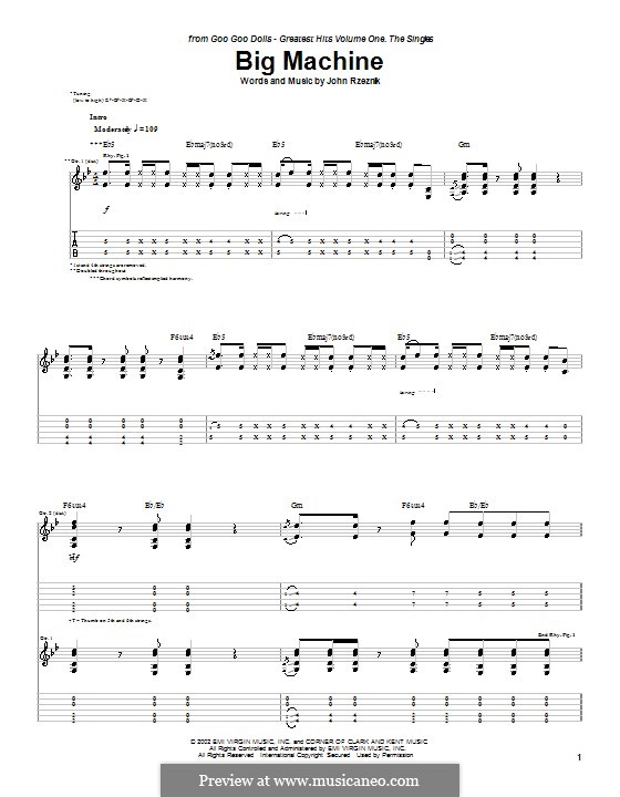 Big Machine (Goo Goo Dolls): For guitar with tab by John Rzeznik.