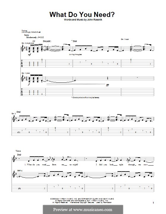 What Do You Need? (Goo Goo Dolls): For guitar with tab by John Rzeznik