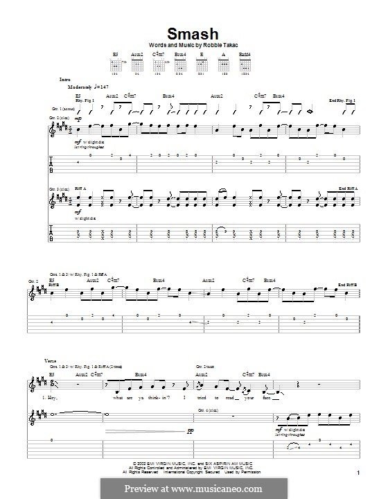 Smash (Goo Goo Dolls): For guitar with tab by Robbie Takac