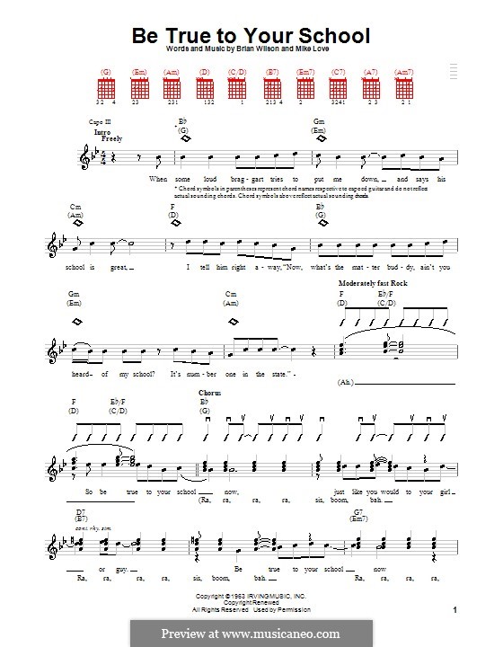 Be True to Your School (The Beach Boys): For guitar (with strumming patterns) by Brian Wilson, Mike Love