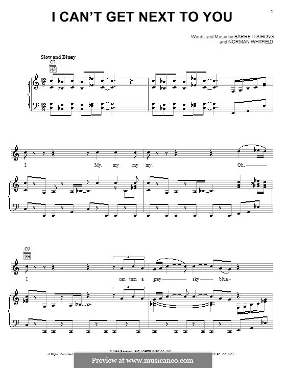 I Can't Get Next to You (The Temptations): For voice and piano (or guitar) by Barrett Strong, Norman J. Whitfield