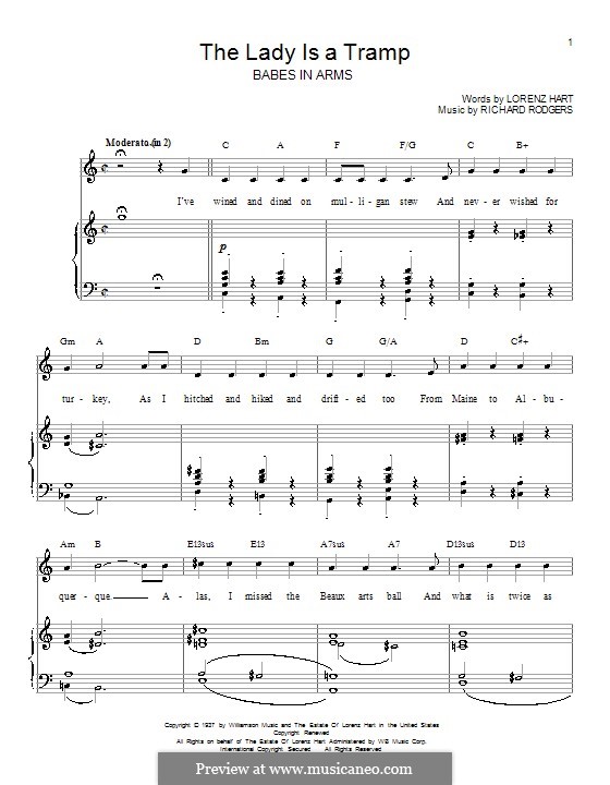 The Lady is a Tramp (Frank Sinatra): For voice and piano or guitar (C Major) by Richard Rodgers