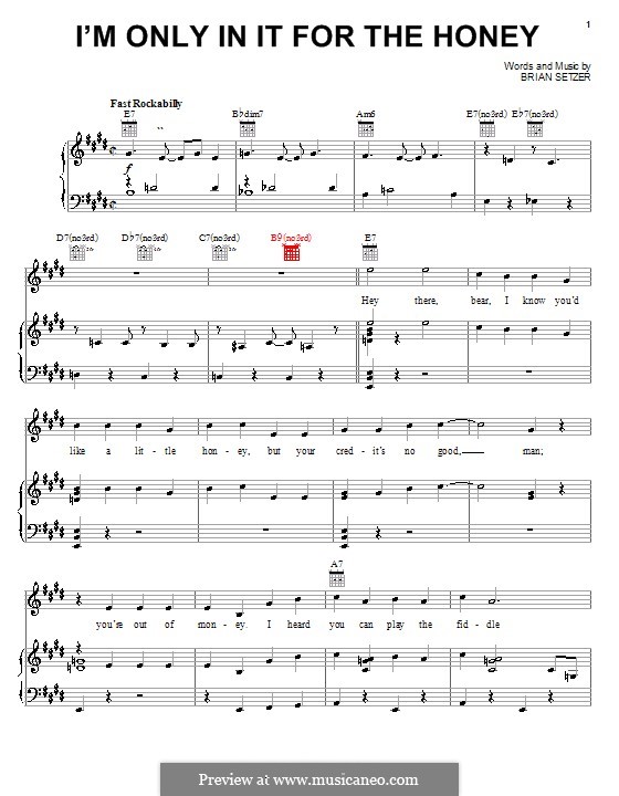 I'm Only in It for the Honey (from The Country Bears): For voice and piano (or guitar) by Brian Setzer