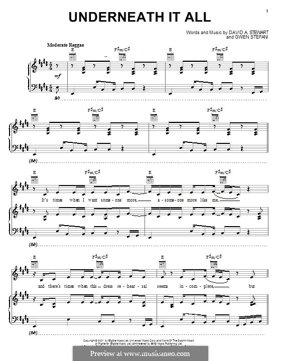 Underneath It All (No Doubt): For voice and piano (or guitar) by David A. Stewart, Gwen Stefani