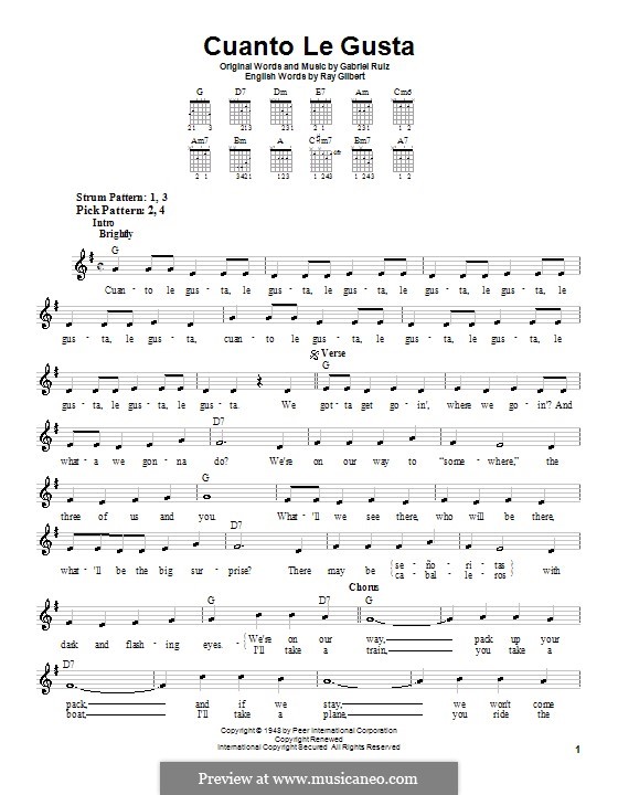 Cuanto le Gusta (The Andrews Sisters): For guitar (very easy version) by Gabriel Ruiz