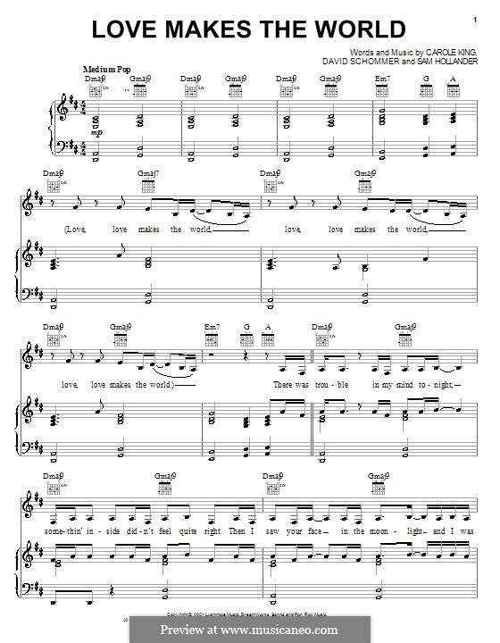 Love Makes the World (Carole King): For voice and piano (or guitar) by David Schommer, Sam Hollander