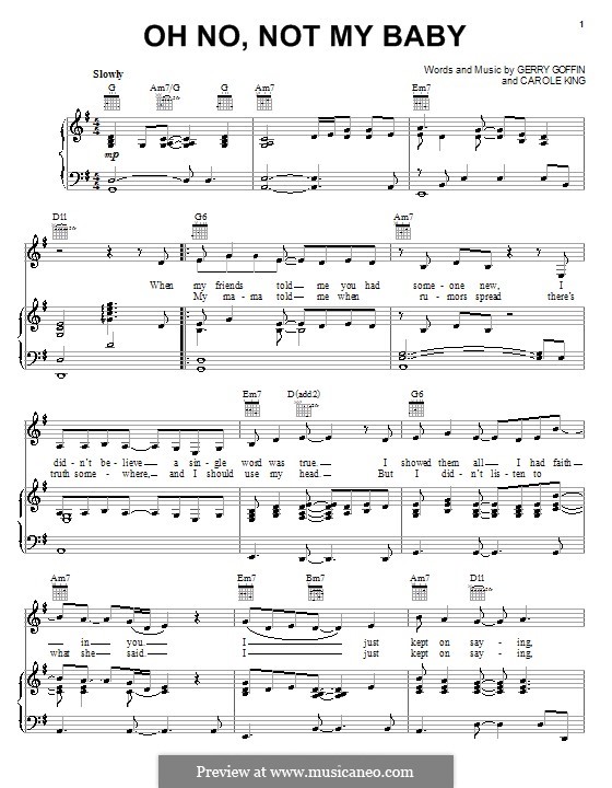Oh No, Not My Baby: For piano  by Carole King, Gerry Goffin