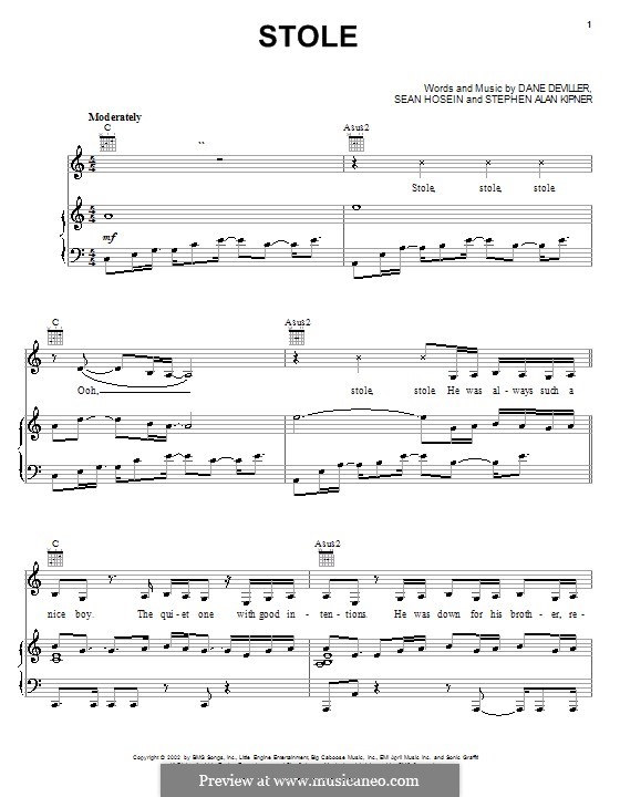 Stole (Kelly Rowland): For voice and piano (or guitar) by Dane Deviller, Sean Hosein, Stephen Alan Kipner