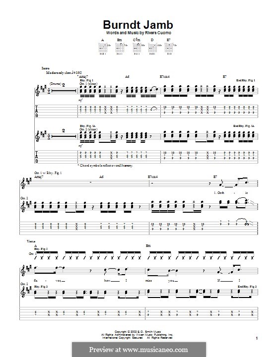 Burndt Jamb (Weezer): For guitar with tab by Rivers Cuomo