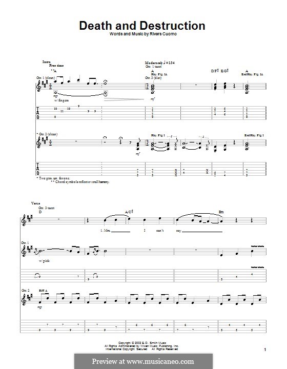 Death and Destruction (Weezer): For guitar with tab by Rivers Cuomo
