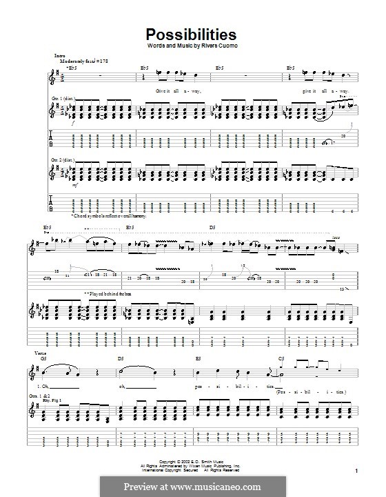 Possibilities (Weezer): For guitar with tab by Rivers Cuomo