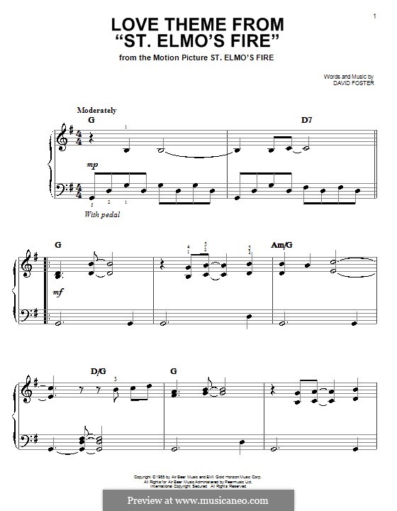 Love Theme from 'St. Elmo's Fire': For easy piano by David Foster