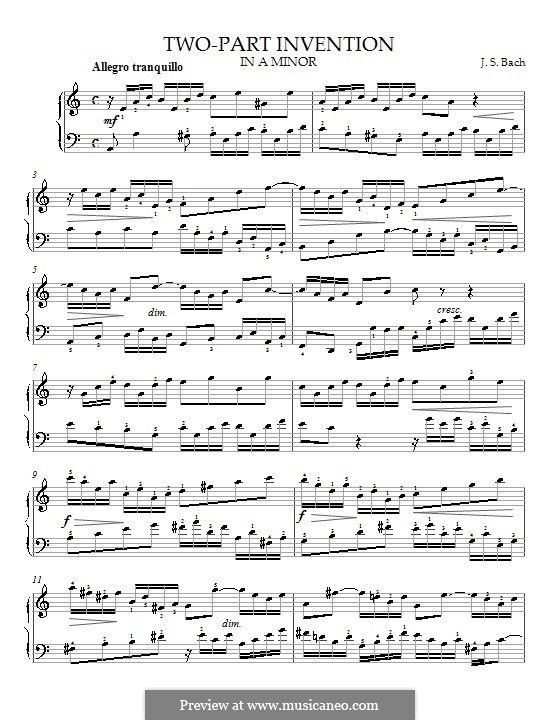 No.13 in A Minor, BWV 784: For piano (with fingering) by Johann Sebastian Bach