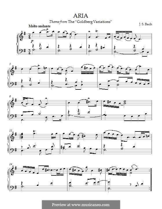 Goldberg Variations, BWV 988: Aria, for piano by Johann Sebastian Bach