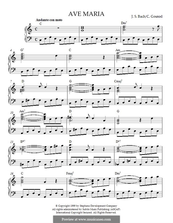 Ave Maria (Printable Sheet Music): For piano by Johann Sebastian Bach, Charles Gounod