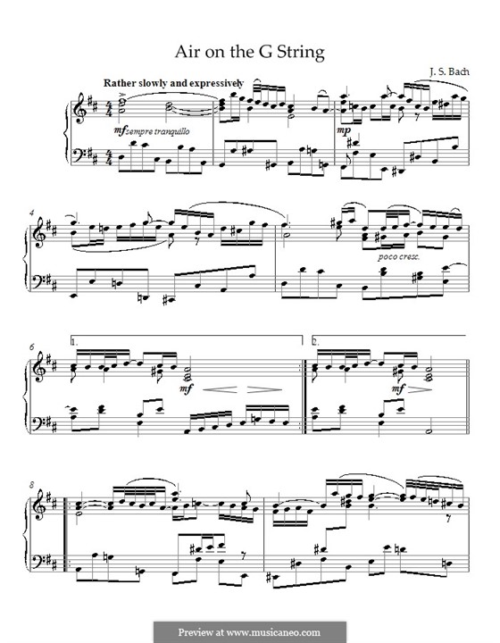 Aria (Printable Scores): Version for piano by Johann Sebastian Bach