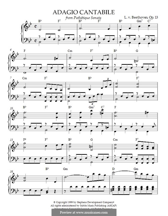 Movement II (Printable scores): For a single performer (with chords) by Ludwig van Beethoven