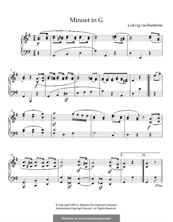 Minuet in G Major: For piano by Ludwig van Beethoven