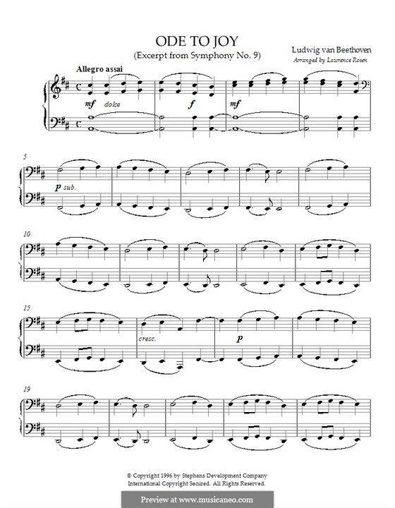 Ode to Joy, for Piano: For a single performer by Ludwig van Beethoven