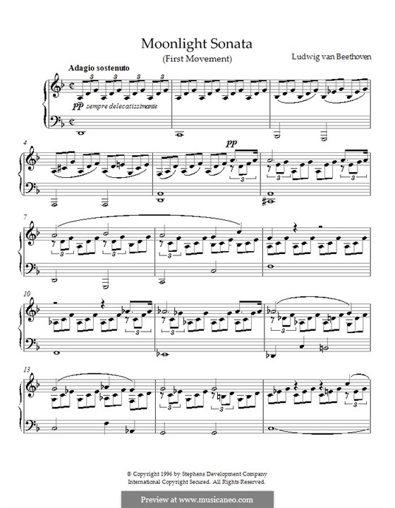 Movement I (Printable scores): For a single performer by Ludwig van Beethoven