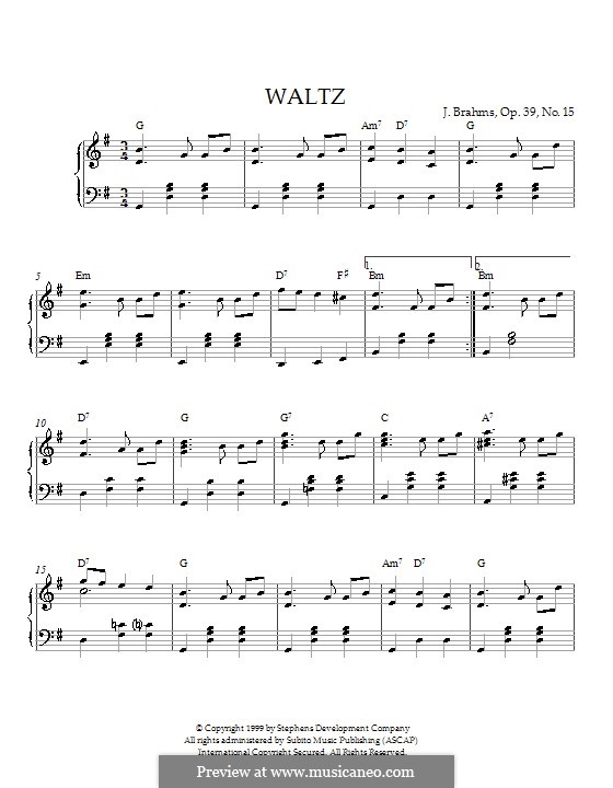 Waltz No.15: For piano (with chords) by Johannes Brahms