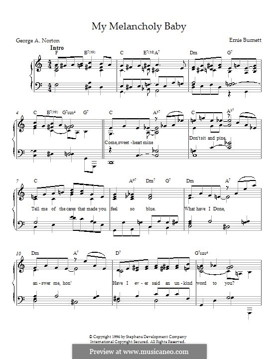 My Melancholy Baby: For piano by Ernie Burnett