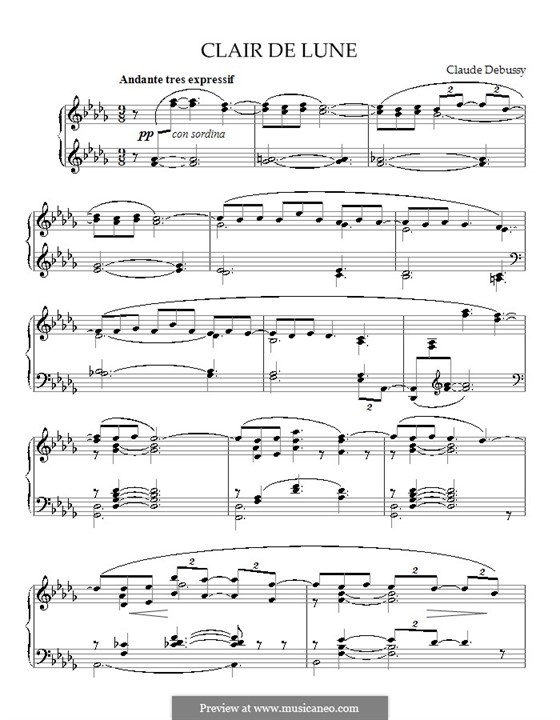 No.3 Clair de lune, for Piano: High quality sheet music by Claude Debussy