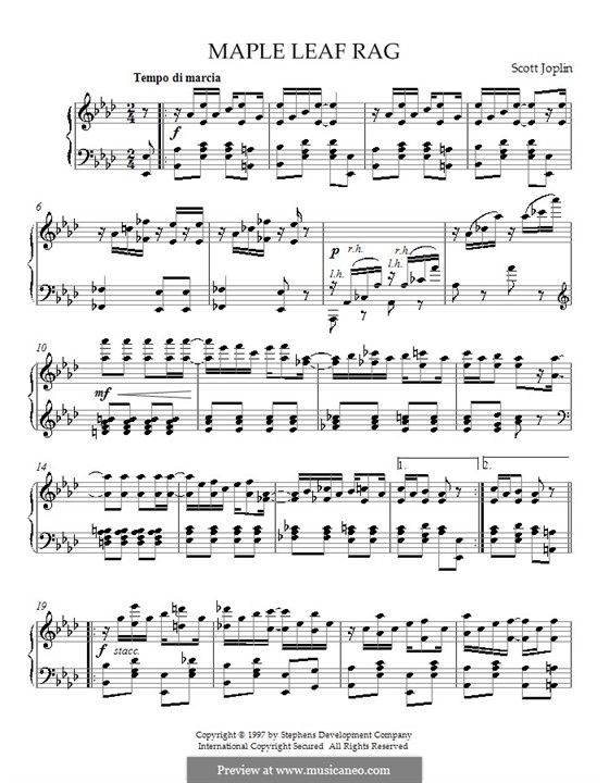 Maple Leaf Rag (Printable Scores): For piano by Scott Joplin