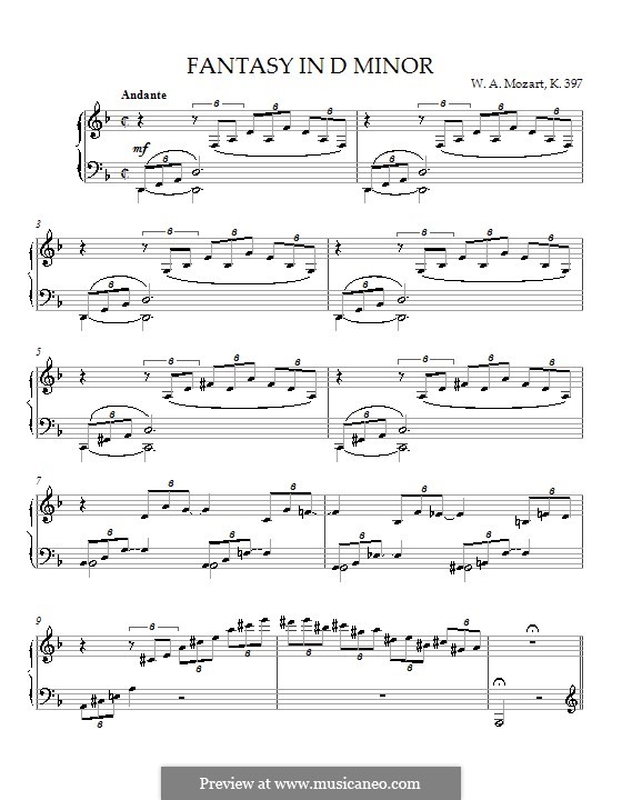 Fantasia for Piano No.3 in D Minor, K.397: For a single performer by Wolfgang Amadeus Mozart