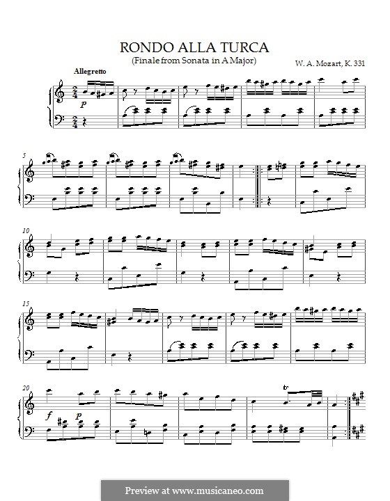 Rondo alla turca (Printable Scores): High quality sheet music by Wolfgang Amadeus Mozart