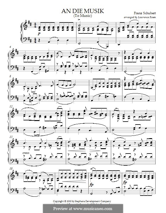 An die Musik (To Music), D.547 Op.88 No.4: For piano by Franz Schubert