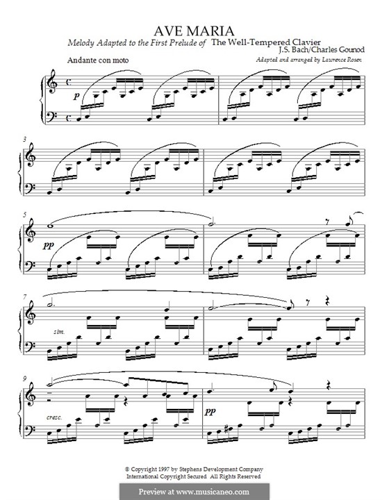 Ave Maria (Printable Sheet Music): For piano (C Major) by Johann Sebastian Bach, Charles Gounod