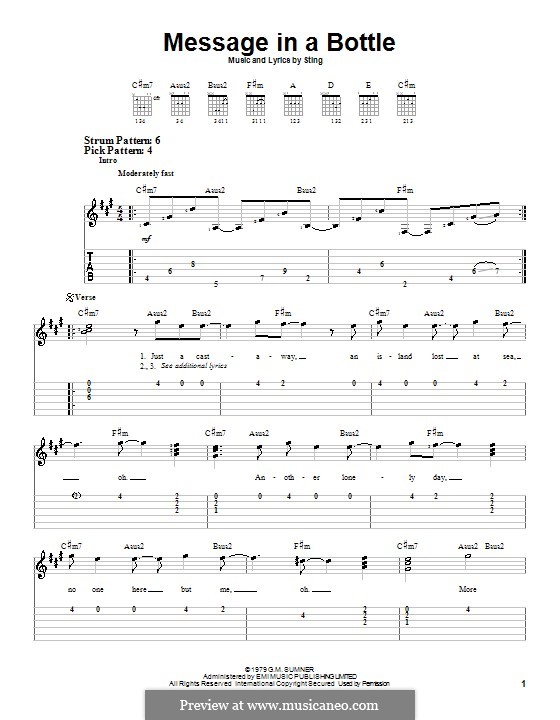 Message in a Bottle (The Police): For guitar (very easy version) by Sting