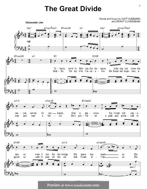 The Great Divide (Point of Grace): For voice and piano (or guitar) by Grant Cunningham, Matt Huesmann