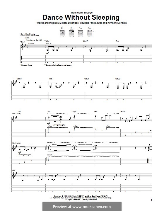 Dance without Sleeping (Melissa Etheridge): For guitar with tab by Kevin McCormick, Mauricio Fritz Lewak